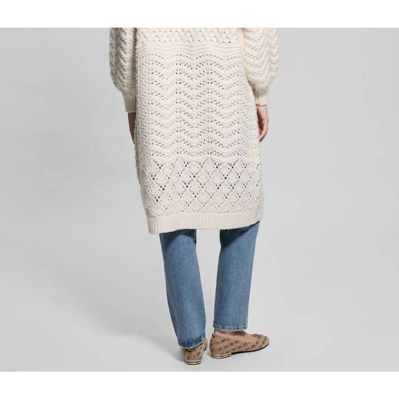 NEW GUESS valeria mixed-stitch long cardigan in white - Picture 3 of 5